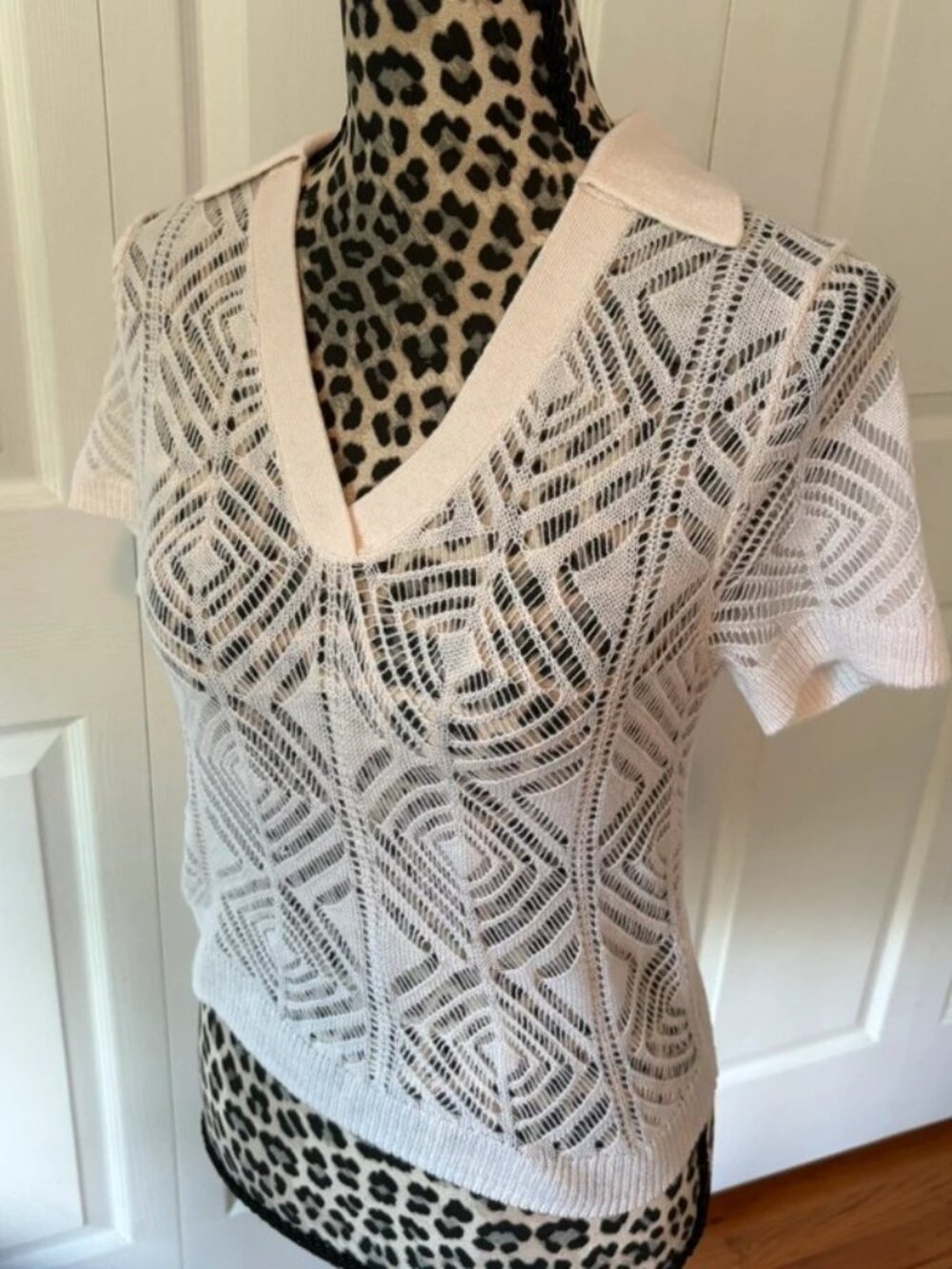 NWT J.Crew "The Good Cashmere" Ivory Pointelle Cropped Short Sleeve Sweater